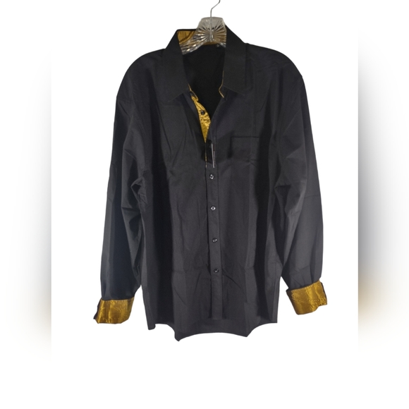 HISDERN black and gold Long sleeve button down shirts size L/17 - Picture 1 of 7